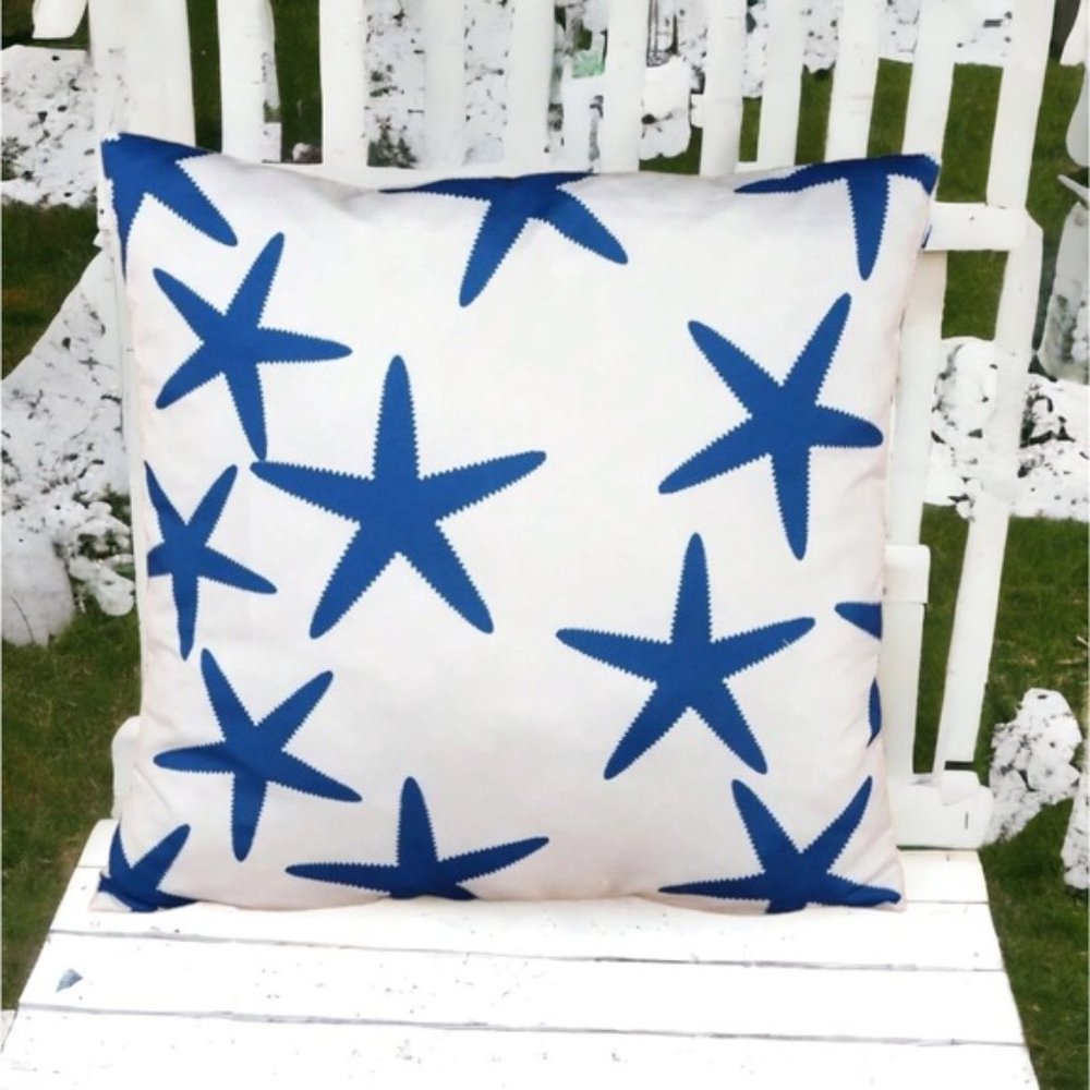 Coastal Starfish Pillow Cover Beach Nautical Square Blue White 17. 7 X 17.7 in - Picture 9 of 16